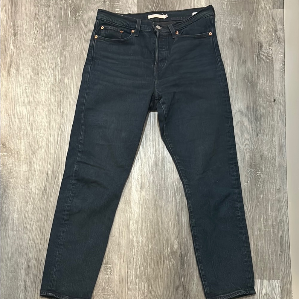 Levi’s Dark Blue Straight Jeans with Zipper Fly and Contrast Stitching